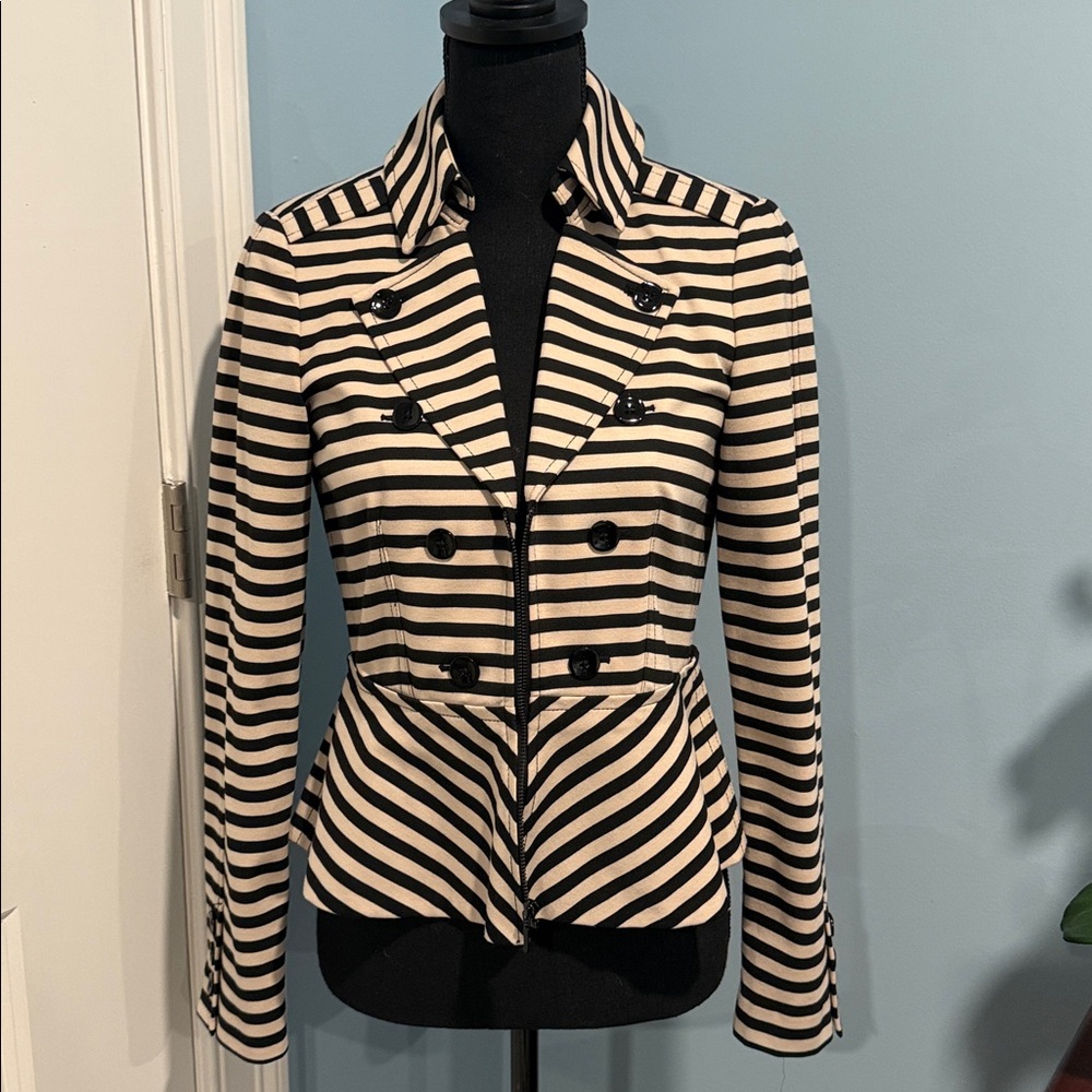White House Black Market Striped Black and Cream Jacket